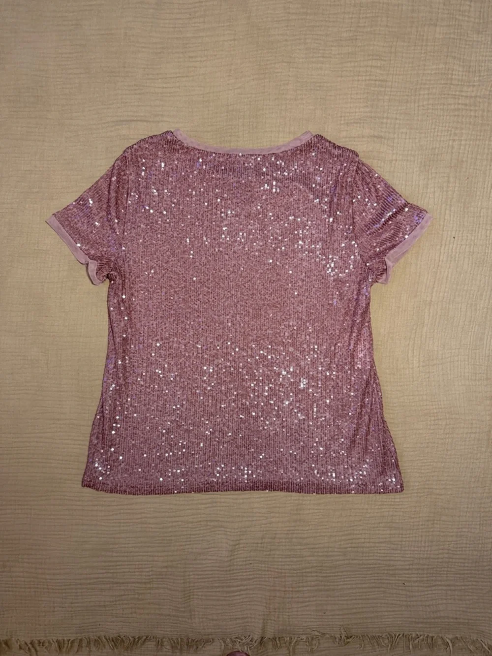 Anne Klein Berry Rose Pink Sequin Short Sleeve Top - Picture 5 of 5